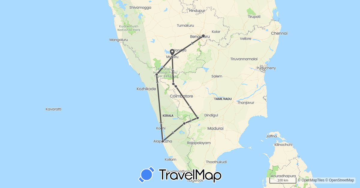 TravelMap itinerary: driving, motorbike in India (Asia)